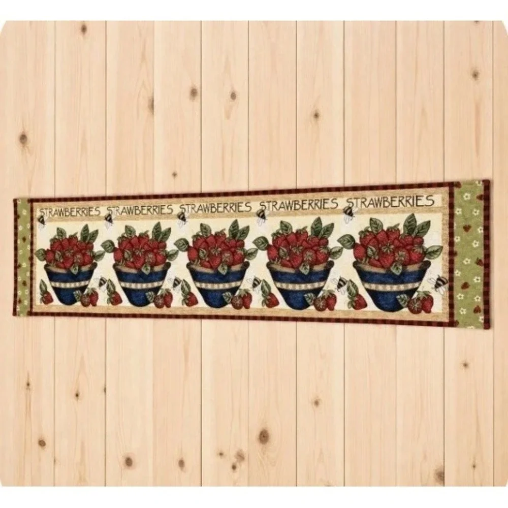 Strawberry Bowl Table Runner 70 in Unlined Jacquard Tapestry Wi/ 3 Placemats [Z]